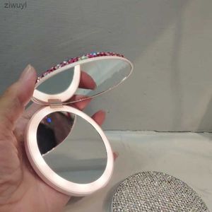 2 pièces miroirs LED miroir de maquillage Portable Compact poche ronde miroir bohème strass décor à la maison pliable petit miroir accessoires de voyage