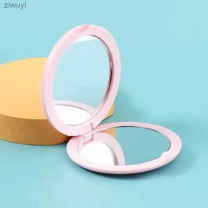 2 pièces miroirs belle crème miroir de maquillage rond cadeau de fille main mini pliant portable miroir de courtoisie poche double face maquillage miroir compact