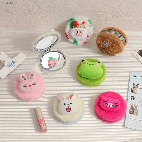 2PCS Espejos Oso de Peluche Espejo de Maquillaje Lindos Animales de Dibujos Animados Espejo de Mano Mini Espejo de Bolsillo portátil Espejo Plegable de Doble Cara Regalo para niña