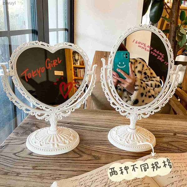 2 pièces miroirs rétro miroir de maquillage double face style européen belle fille coeur princesse miroir dortoir chambre miroir de dressage en forme de coeur