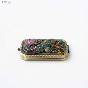 2 pièces miroirs miroir de poche plié vintage à 2 faces miroir de paon en strass sculpté avec boîte-cadeau miroir de maquillage portable