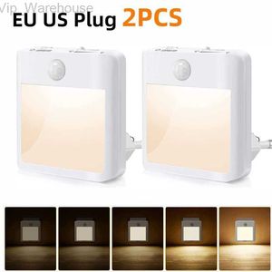 2 stks Motion Sensor LED Night Light EU -plug 220V Dimlights voor thuisslaapkamer Corridor Verlichtingstrap Bedlamp HKD230812