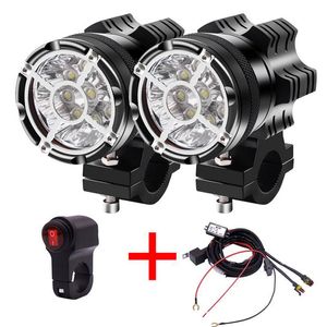 2pcs Motorcycle Lighting Headlight Interrupteur Spotlight 90W 6500K blanc Driving Working Spot Lights Motorbike scooters brouillard DRL lampe