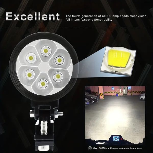 Projecteur de moto 2 pièces, phares antibrouillard LED universels, pour vélo ATV UTV, lumière LED 60 W, avec 6 perles lumineuses interrupteur 3 modes, phares étanches