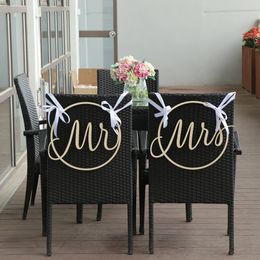 2pcs Mr Mme Wedding Wood Chair Sign Hollow Round Chaid Flag Forme Wedding Party Wooden Cutout Wedding Party Decoration