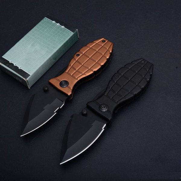 Couteau pliant de poche 440C, lame noire, manche en aluminium, couteaux tactiques de survie en plein air avec emballage de boîte de vente au détail, 2 pièces