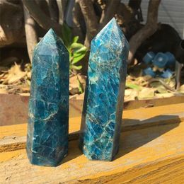 Baguette en cristal d'apatite bleue naturelle, 2 pièces, pierre à point unique pour la guérison, T200117251j