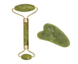 2 pièces rouleau de jade naturel et ensemble de massage Guasha grattoir à peau pierre du visage raffermissant visage anti-âge yeux gonflés masseur cou Anti Wr7570697