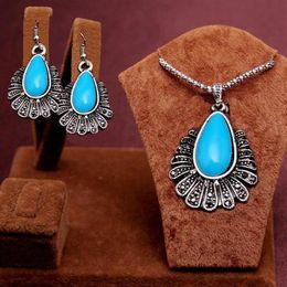 2 STKS Nieuwste Collectie Romantisch antiek zilver rood groen blauw zwart waterdruppel kralen Ontwerp Ketting Oorbellen Sieraden Set women'207m