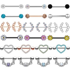 2 stks Nipple Piercing Heart Barbell 14G Opal Shield Flower Charming Rings For Women Body Jewelry 240407