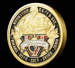 2pcs no magnético 70 aniversario Batalla Medalla de la Normandía de la artesanía militar dorada Monedas estadounidenses para la recolección con Caps9835219 duro