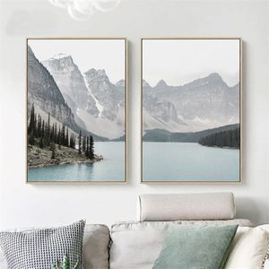 2pcs nordique paysage montagne lac toile peintures décoration de la maison salon mur art photos nature paysage affiches et impressions