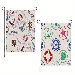 2pcs Ocean Elements Flag de jardin, drapeau de décoration imprimée à double face, drapeau en lin décoration extérieur jardin, pas de drapeau, 12 * 18 pouces