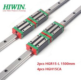 2 STKS Originele NIEUW HIWIN HGR15 - 1500 mm Lineaire gids / rail + 4 stks HGH15CA Lineaire smalle blokken voor CNC-routeronderdelen