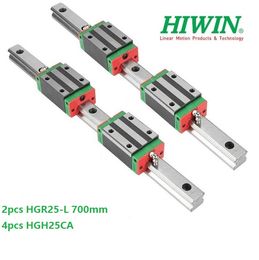 2 stks Originele NIEUW HIWIN HGR25 - 700 mm Lineaire gids / rail + 4 stks HGH25CA Lineaire smalle blokken voor CNC-routeronderdelen