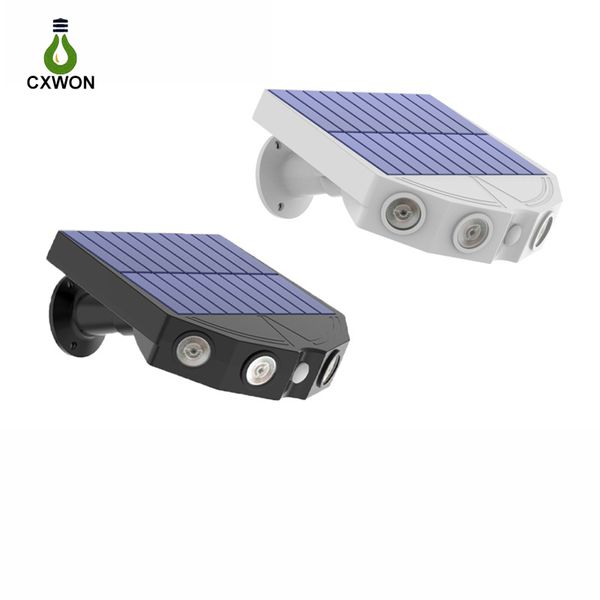 2 unids/pack de lámparas solares para exteriores, diseño de monitoreo de imitación, farola 4LED, Sensor de movimiento, lámpara de pared impermeable para jardín y patio