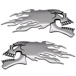 2 unids/par 3D cromo fantasma fuego calavera cabeza Auto motocicleta coche pegatina emblema calcomanías para Haley Honda Kawasaki Suzuki