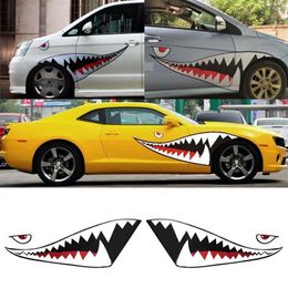 2 uds par DIY tiburón boca diente dientes PVC coche pegatina Cool calcomanías impermeable Auto barco decoración Stickers195B