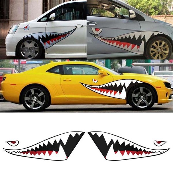 2 uds par DIY tiburón boca diente dientes PVC coche pegatina Cool calcomanías impermeable Auto barco decoración Stickers301K