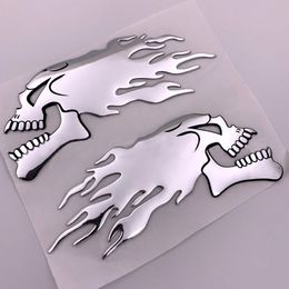 2 stks / paar Halloween 3D Auto Stickers Zilveren Chrome Ghost Skull Head Auto Motorfiets Auto Sticker Auto Styling Decoratie Embleem Decals Sticker