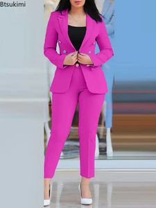 2 STUKS Broek Set Vrouwen Business Office Sets Voor Dames Elegante Outfits Revers Kraag Mode Blazer Jasje en Broek sets 240228