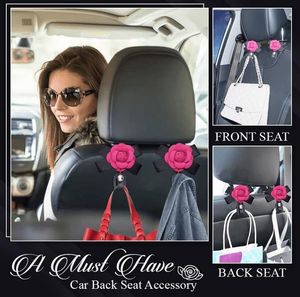 2 stks Pearl Camellia Flowers Auto Seat Back Hook Bags Hanger Houder Auto Organizer Hoofdsteun Mount Opslag Haken Clips Styling