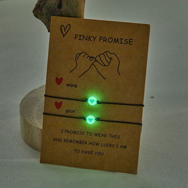 2 pièces Pinky promesse Couple Bracelets pour femme Simple mignon lumineux coeur perle tressé Bracelet amitié esthétique bijoux cadeau