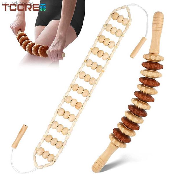 2pcs portable en bois dos rouleau corde bois rouleau de massage bâton pour cou taille dos jambe soulagement de la douleur tissu profond muscle masseur L230523