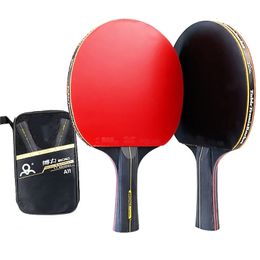 2 stks professioneel 6 -sterren tafel tennisracket ping ping pong set pimpstersin rubber hight kwaliteit mes bat peddel met tas 240419
