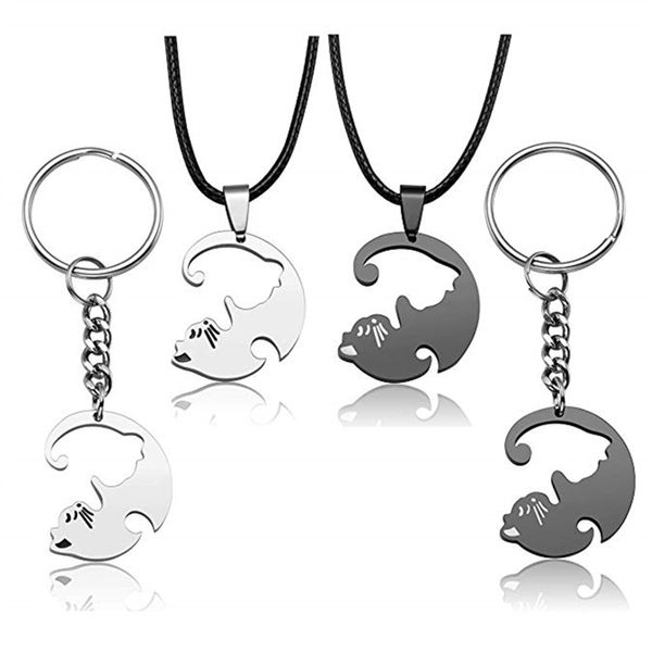 2 pièces Puzzle chat porte-clés pour femmes une paire d'amoureux Couple Animal correspondant pendentif saint valentin cadeau Unique Design bijoux