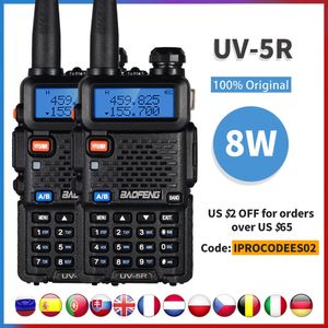 2pcs Real 8W Baofeng UV-5R Walkie Talkie High Power Portable Ham CB Radio UV 5R Dual Band VHF / UHF FM TRANSPEIVER Radio