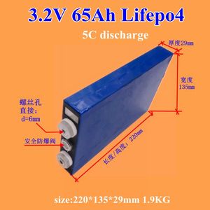 2 batteries lithium-fer rechargeables lifepo4, 3.2v, 65ah, décharge 5C, pour bricolage, panneau 12V, 24V, 36V, vélo électrique solaire, voiture électrique