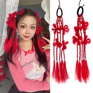 2PCS Rouge Bleu Cheveux Synthétiques Longs Tressés Queue De Cheval Cheveux Pour Femmes Wrap Autour De Queue De Poney Postiche Boîte Tresse Cordon Clip Extension