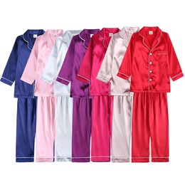 2 stks rode satijnen pyjama's kinderen sets jongensmeisjes Solid Silk Childrens PyjamaS Kleding Toddler Lounge PJS 2-12T Kerstkleding 240314