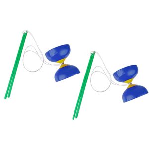 2 pcs rétro diabolos avec bâtons jeux de cirque traditionnels chinois yo bleu g1125