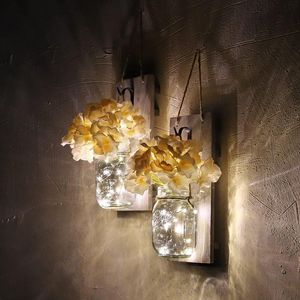 2pcs Rustique Gris Mason Jar Appliques Avec Led Strip Lights Minuterie De 6 Heures Décoratif Suspendu Décoration Murale Hortensia Home Kitch jllLPf