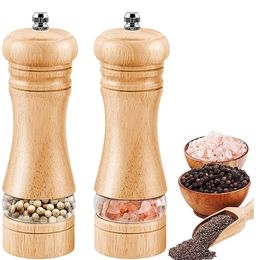 2 stks zout en pepersmolens vaste houten kruidenpeper grinder met sterke verstelbare keramische grinder keuken kookgereedschap 220527