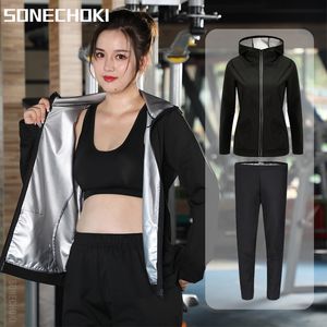 Traje de Sauna para mujer, conjuntos de ropa de gimnasio de talla grande para sudar y perder peso, ropa deportiva activa, chándales adelgazantes, 2 uds.