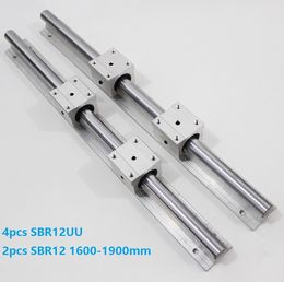 2 uds SBR12 1600mm/1700mm/1800mm/1900mm carril de soporte guía de riel lineal + 4 Uds SBR12UU bloques de rodamiento lineal para piezas de enrutador CNC