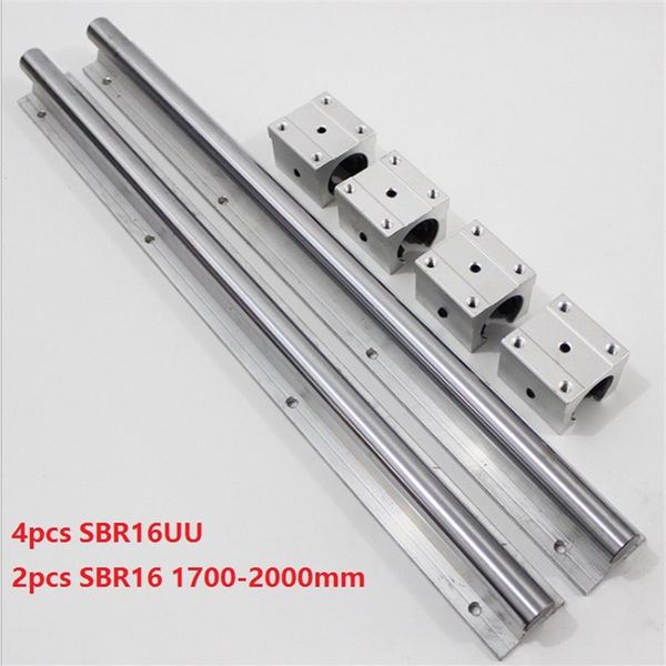 2 pièces SBR16 1700mm 1800mm 1900mm 2000mm rail de support guide de rail linéaire 4 pièces SBR16UU blocs de roulement linéaires pour routeur CNC parts310s