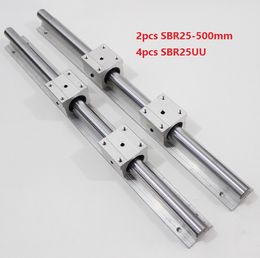 2 pièces SBR25-500mm guide linéaire/rail + 4 pièces SBR25UU blocs de roulement linéaires pour pièces de routeur cnc