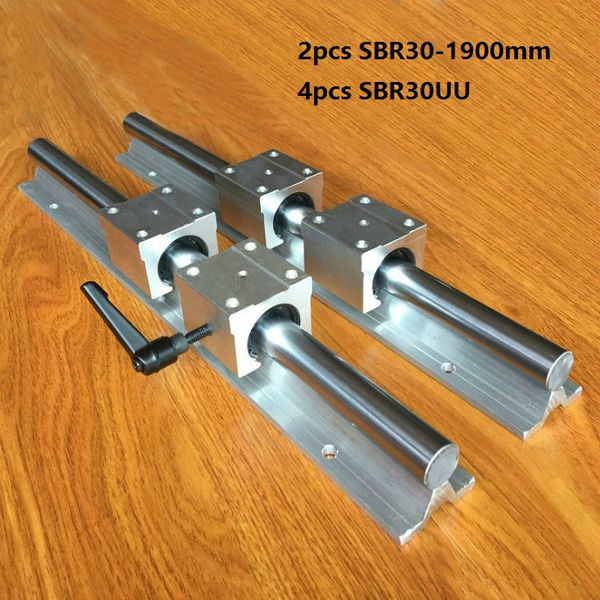 Guide/rail linéaire SBR30-1900mm + 4 blocs de roulement linéaires SBR30UU pour pièces de routeur cnc, 2 pièces