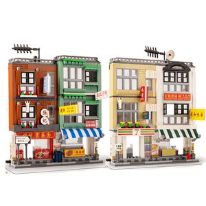 2 STKS SEMBO Street View Bouwstenen Hong Kong Winkel Bricks LED Huis Architectuur DIY Speelgoed Voor Kinderen X0503