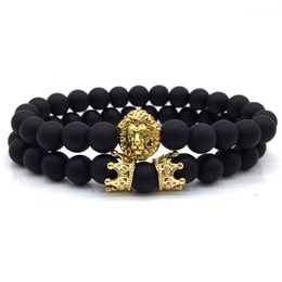 2 pièces ensemble 2018 nouvelle mode Lion couronne Couple charme avec perle de lave Bracelet ensembles pour hommes Bracelet bijoux accessoires 2785