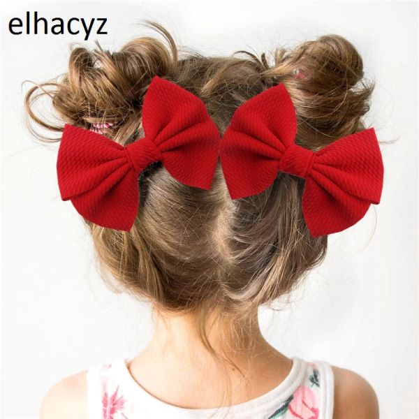 2PCS / SET 5 pouces Big Waffle Bow Clips Hair Clips Handmade Hairpin For Girls Boutique Kids Head Wear Fabric Bow Children Accessoires Accessoires