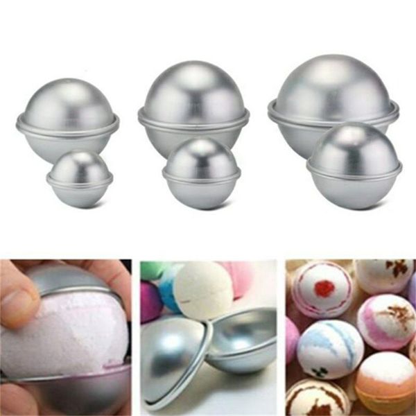 2pcs / set Bath bombe gâteau moule 3d en aluminium alliage de boule de sphère moule de boulangerie de boulangerie moule de pâtisserie 4,7 cm 5,7 cm 6,7 cm JL1898