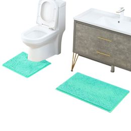 2 stks/set badmat chenille anti slip absorberende badkamer vloer deur mat toilet uvormige contour voetkussen zachte tapijt tapijtmachine wasbaar w0028