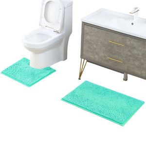 2pcs / set Bath Mat de bain chenille anti-glissement absorbant de salle de bain Porte de porte toilettes en forme de pied en forme de pied de pied de pied de tapis doux