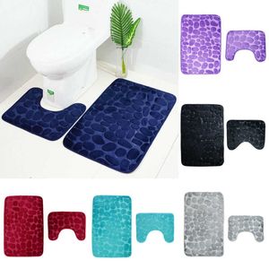 2 stks/set badkamer toilet tapijtmat non slip extra mat zuiggrip met rubberen rug trechter cobblestone bad antislip tapijt y0803