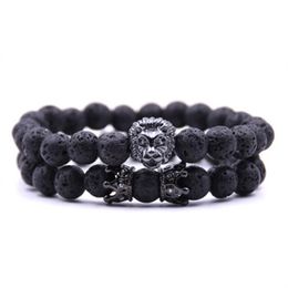 2 pièces ensemble perle bracelet à breloques bracelets bouddha paracord pierre naturelle bracelet lion hommes pulseras hombre bracciali uomo mens bracele312S